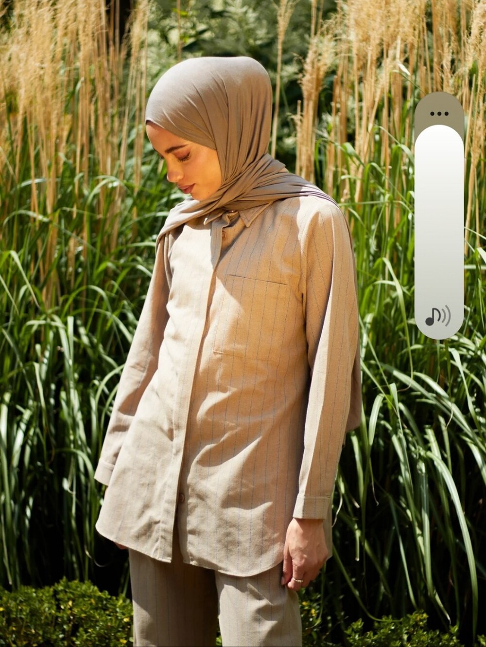 New Aab Muji Co-Ord Set Bisque Neutral Pinstripe Button-Up Tunic with Matchin